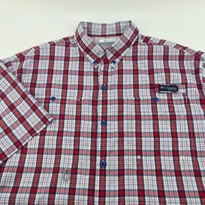 Columbia PFG Mens Large Red White Blue Plaid Vented Fishing Shirt XM7448 L
